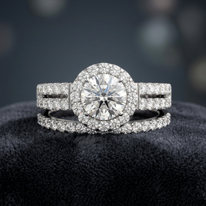 Round Center Lab Grown Diamond <b>Crown</b> Halo Split Shank Bridal <b>Ring</b> Set 10K 14K 18K Gold 925 935 Silver Fine Jewellery - Product Image 1