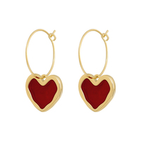 Boucles d'oreilles pendantes classiques en émail rouge avec grand pendentif cœur pour femme, cadeau d'anniversaire ou de Saint-Valentin