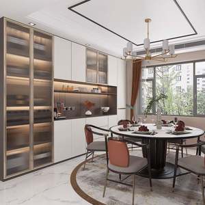 ตู้ไซด์บอร์ดไม้เนื้อแข็งสไตล์โมเดิร์นหรูหรา สำหรับห้องครัว ห้องนั่งเล่น เฟอร์นิเจอร์บ้าน พร้อมฟังก์ชั่นจัดเก็บและโชว์ไวน์ ตกแต่งสวยงาม - Product Image 1