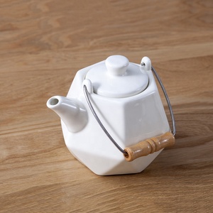 Tetera de Cerámica de 580 ml (20 oz) con Acabado Glaseado Personalizado, Juego de Té Poligonal con Mango de Madera para Hogar, Jardín y Restaurante - Product Image 3