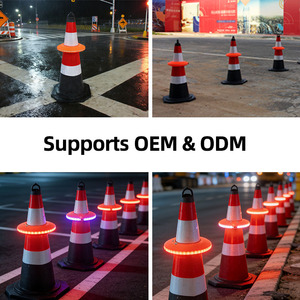 Cône de signalisation LED ABS avec anneau réfléchissant, lumière clignotante, affichage LED de protection IP65, lumière d'avertissement de sécurité pour la circulation routière - Product Image 6
