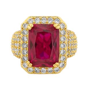 Anillos de Latón Chapados en Oro con Circonita Cúbica Roja y Rubíes, Hechos a Mano Directamente de Fábrica, para Hombre, Estilo Hip Hop - Product Image 1