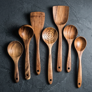 Juego de cucharas y espátulas de madera pulidas a mano con mango largo, utensilios de cocina para freír, soplar y remover, a precios muy competitivos. - Product Image 1