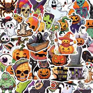 50 autocollants Halloween Crâne Citrouille Dessin Animé Graffiti pour Skateboard Décoration de Fenêtre Vinyle Nouveauté 2024 Autocollant de Festival - Product Image 2