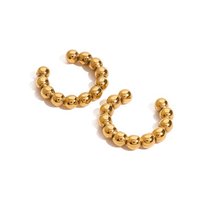 Yueli Geometric Beaded C-shaped <b>Clip</b>-on Earrings 18k Gold Stainless Steel Party Fashion Jewelry - Product Image 5