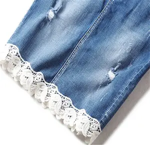 आधा लंबाई थोक लघु डेनिम स्कर्ट प्लस आकार फीता बटन जेब के साथ