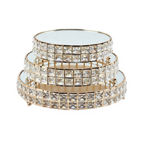 Support à gâteau de mariage doré et argenté, 3 pièces/ensemble, miroir en cristal, métal rond, écologique, lavage à la main uniquement, décoration de mariage