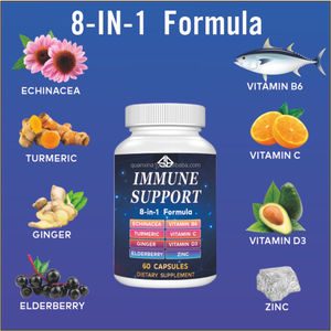 Complément Alimentaire 8-en-1 pour Adultes : Soutien Immunitaire, Énergie, Cheveux, Ongles, Peau – Échinacée, Sureau, Curcuma, Gingembre, Vitamines – 60 Capsules - Product Image 3