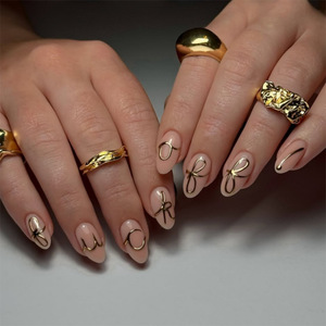 Uñas <span class=keywords><strong>Postizas</strong></span> Acrílicas de Alta Calidad, Color Azul Francés, con Diseño de Mariposa y Perla, Reutilizables, <span class=keywords><strong>Cortas</strong></span>, Almendradas, Cobertura Completa, 24 Piezas, Venta al Por Mayor - Product Image 5