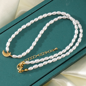 Nuevo diseño bohemio hecho a mano blanco imitación perla collar con cuentas 18K chapado en oro hematita estrellas Luna corazón encanto collar - Product Image 3