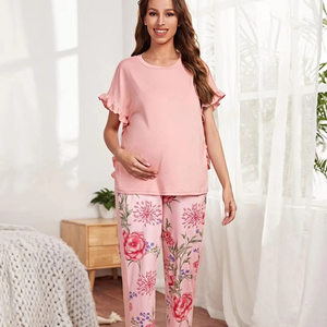 Grossesse Solide Remplir Garniture T-shirts Avec <span class=keywords><strong>Pantalon</strong></span> Floral Loungewear Maternité Pyjama Vêtements <span class=keywords><strong>Enceinte</strong></span> pour Femmes Enceintes - Product Image 2