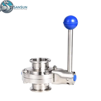 Vanne papillon manuelle sanitaire à trois colliers en acier inoxydable SS304 SS316L pour système de refroidissement liquide de centre de données
