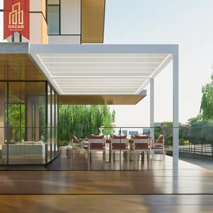 Pérgola negra bioclimática motorizada para exteriores, cenador de aluminio impermeable <span class=keywords><strong>con</strong></span> operación remota de acrílico gris en pérgola blanca y negra - Product Image 6