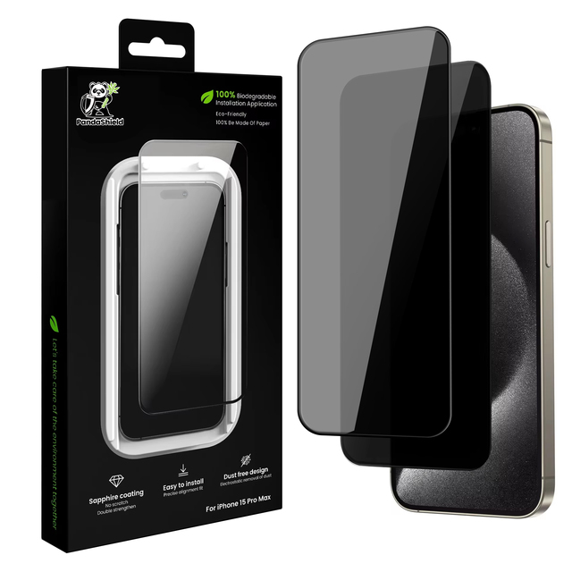Pandashield 2pcs Eco-friendly Easy Installation Privacy Screen Protector Kit for iPhone 13 15 16 Pro Max Reusable
