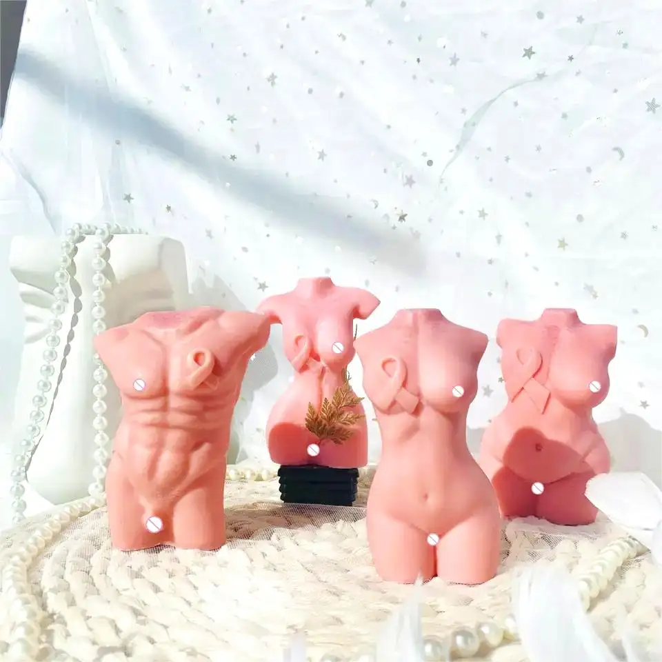 Diy 3d Naked Curvy Female Shaped Pink Double Ribbon Women Torso Body Pretty Man Silicone Candle Mold For Candle Making