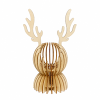 Ornement en bois découpé au laser en forme de cerf 21,5 cm, support de bougie chauffe-plat de table rustique nordique, support de logo personnalisé OEM, porte-bougie en bois en forme de cerf