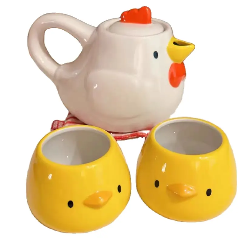 Ensemble de théière et de tasse en forme de lapin grenouille poulet mignon personnalisé, tasse à thé en céramique peinte à la main Lovely Animal Teapot