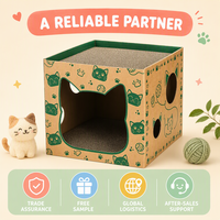 Maison pour chat en carton ondulé OEM ODM avec 2 surfaces à gratter, motif empreinte de patte, pour chats d'intérieur, chatons et lapins, vente en gros
