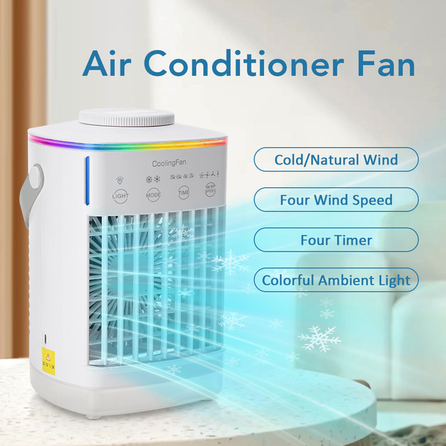 USB Portable Mini Evaporative Air Cooler, 4 Speed Timer 7 Color Light Desktop Water Cooling Fan for Home Office Camping