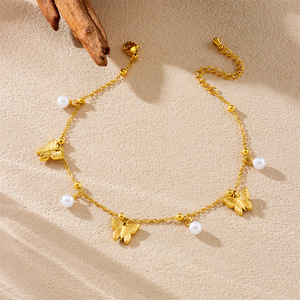 Ocean Animal Charm Anklet Gold Plated Stainless Steel Turtle Octopus Whale Pendant Imitation Pearl Tiny Bead Ankle Chain Women - Product Image 3