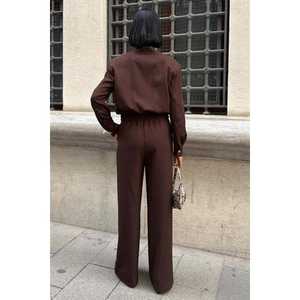 Conjunto de Traje de Crepé Premium para Mujer, Color Marrón Claro, Manga Larga, Casual, Otoñal, Transpirable - Product Image 4