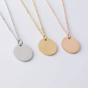 Popular Simple Smooth Stainless Steel Round Piece Pendant Necklace Custom Name DIY fashion Design Necklace For Women