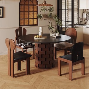 <b>Round</b> <b>Solid</b> <b>Wood</b> Slab <b>Dining</b> <b>Table</b> Black Modern Design Stable Support Structure For <b>Dining</b> Room Home Use - Product Image 3