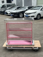 Meja Penyimpanan Akrilik Transparan 3 Tingkat Rak Gradasi Pink dengan Alas Logam Lemari Pajangan untuk Dekorasi Ruang Tamu dan Pintu Masuk