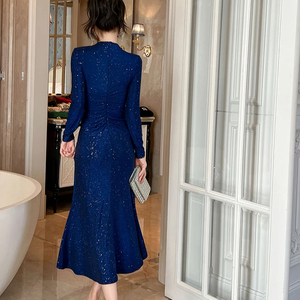 ZYHT 30615 primavera 2025 Custom Design plissettato paillettes luccicante abito lungo sirena donna <span class=keywords><strong>abiti</strong></span> Casual <span class=keywords><strong>con</strong></span> spacco laterale - Product Image 3