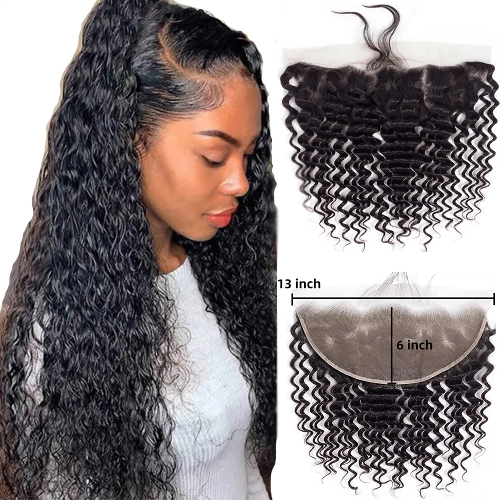 13x6 HD lace frontal naturel human hair closure 4x4 5x5 6x6 free part swiss lace closure 150% density deep wave frontals