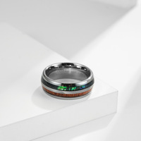 Poya – bague bombée en tungstène avec incrustation d'opale en bois de coquille d'ormeau pour hommes, prêt à être expédié