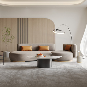 โซฟาผ้ารูปตัว S โค้งมน พร้อมหมอนสีส้ม สำหรับห้องนั่งเล่นสไตล์โมเดิร์น - Product Image 4