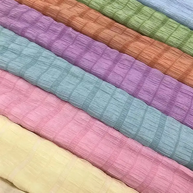 Private label 100% Polyester breathable bubble Microfiber Plain crinkle crepe muslin fabric recycle gauze