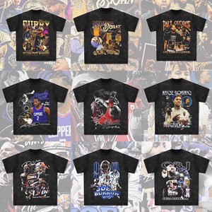 T-shirts décontractés Clarkson Curry pour Irving James Morant, stars du basketball américain, imprimé vintage, manches courtes délavées - Product Image 2