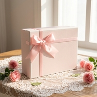 Boîte cadeau pour la fête des mères, boîte rigide en carton ondulé rectangulaire rose créative avec nœud en relief pour les cadeaux de mariage
