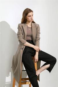 2023 <strong>Winter</strong> Fashion Modest Women's Custom Stripe <strong>Long</strong> Trench <strong>Coat</strong> for <strong>Ladies</strong> - Product Image 4