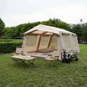 Tenda <span class=keywords><strong>da</strong></span> <span class=keywords><strong>Campeggio</strong></span> Gonfiabile Grande 13mq Colore Kaki, Tenda Invernale con Uscita per Camino - Product Image 2