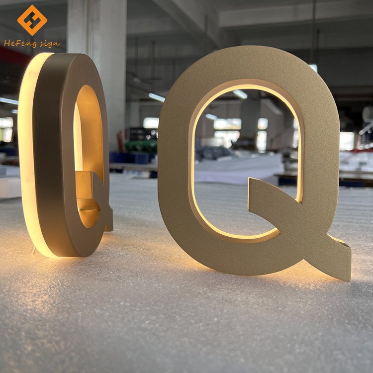 Уличная табличка с именем магазина из нержавеющей стали, 3d подсветка, матовая Золотая светодиодная подсветка