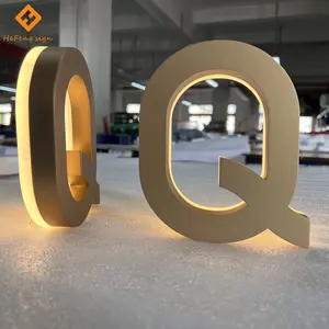 Placa de sinal de nome da loja, uso externo, aço inoxidável, 3d iluminado, ouro fosco, led, carta retroiluminada