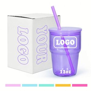 Vaso de vidrio apilable rosa degradado de moda con tapa y pajita, taza de café helado de vidrio transparente - Product Image 5