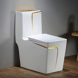 Bồn cầu vệ sinh hiện đại kiểu dáng tròn vuông, một khối, thiết kế đường viền vàng, chất liệu gốm sứ, màu sắc tùy chọn. - Product Image 2