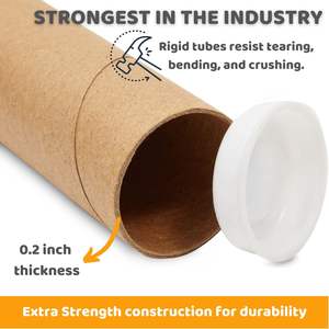 Tubes en papier kraft épais personnalisables, écologiques et recyclables avec couvercles en plastique pour le transport de plans, d'art et d'affiches en carton - Product Image 2