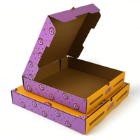 Boîte à pizza en carton ondulé personnalisée avec illustration de beignets colorés pour la livraison de pâtisseries et de snacks