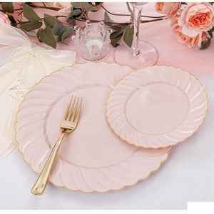 Platos Desechables Ecológicos de Plástico Blanco de 10.25'' con Borde Dorado y Platos de Postre de 7.5'' Aptos para Alimentos para Fiestas - Product Image 5