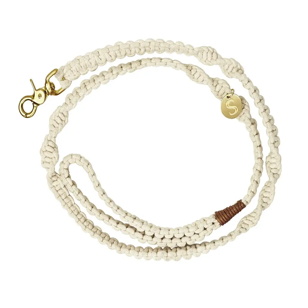 Ensemble laisse et collier de luxe en cuir PU naturel macramé avec logo personnalisé pour chien