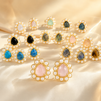 Boucles d'oreilles pendantes en forme de goutte d'eau, plaquées or 18 carats, avec pierres précieuses naturelles multiples et mini-bordure de perles, pour femme, idéales pour les soirées - Vente en gros
