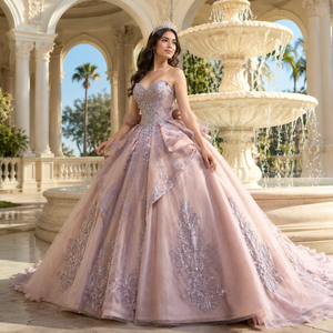 261066 <b>Glitter</b> Pink Purple Crystal Rhinestone Lace Pattern <b>Ball</b> Gown Party Beading Appliques Natural Quinceanera Dresses - Product Image 1