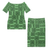 Vestido Samoano Puletasi Estilo Tapa Polinesio Verde Vintage para Mujer, Vestido de Fiesta de Un Hombro, Conjuntos de Top y Falda Tallas Grandes