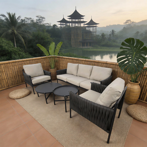 Conjunto de Muebles de Exterior Tejidos con Cuerda Tropial: Seccional Modular de Alta Gama para Terraza de Resort y Villa - Soporte OEM - Product Image 2