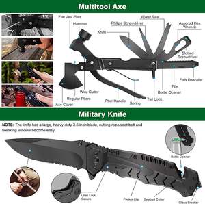 Kit de survie extérieur 12-en-1 : Bracelet d'urgence, allume-feu, sifflet, coupe-bois, bouteille d'eau - Product Image 2